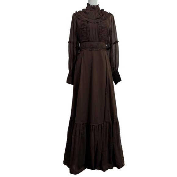 NWT: Lydia x Karen Millen Crinkle High Neck Drama Midaxi Dress Chocolate Brown - Picture 4 of 12